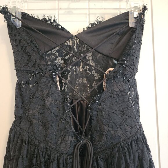 Fame Partners Black Lace Strap Midi Dress With Floral Overlay - Picture 7 of 12